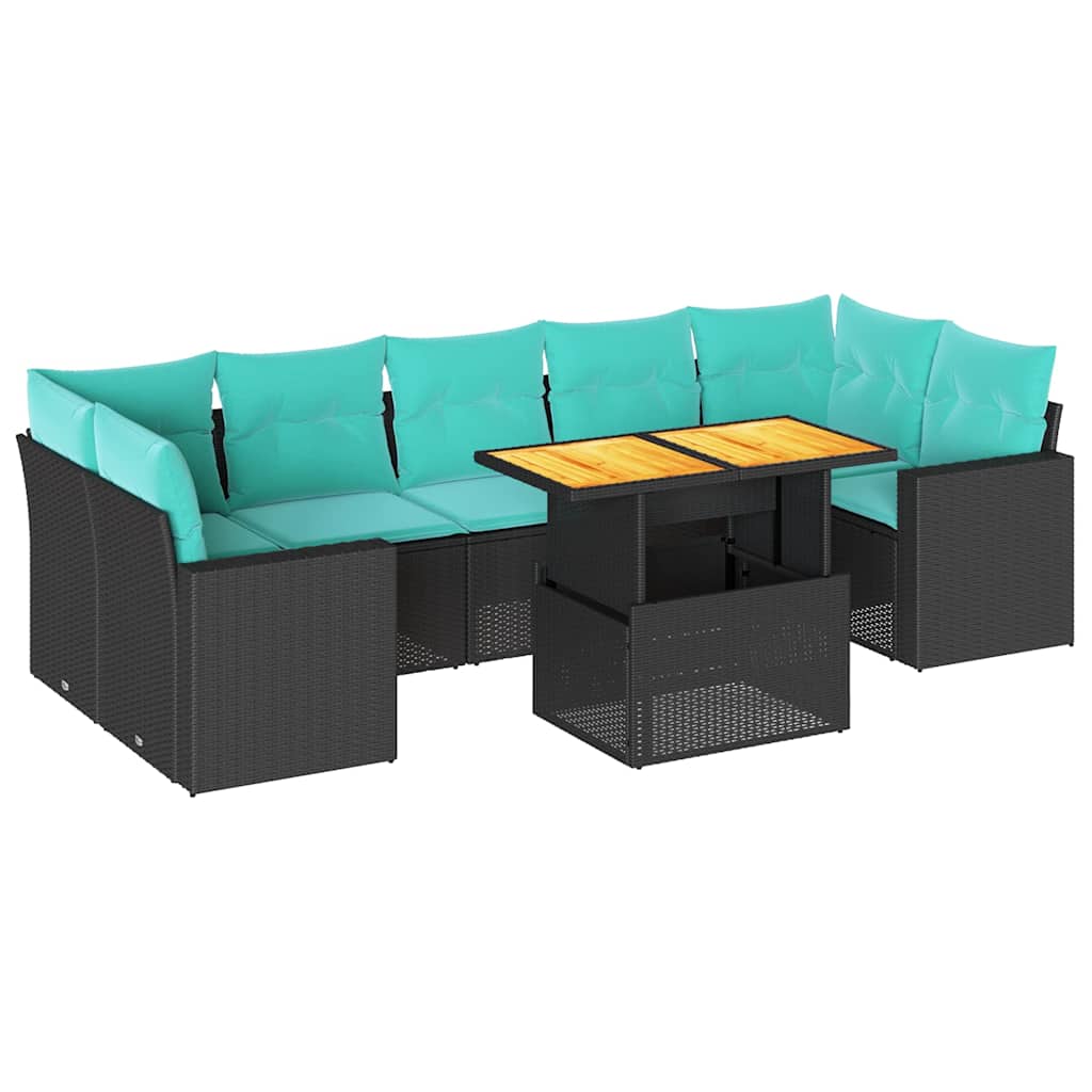 Set Divani da Giardino con Cuscini 8 pz Nero in Polyrattan | homemem39