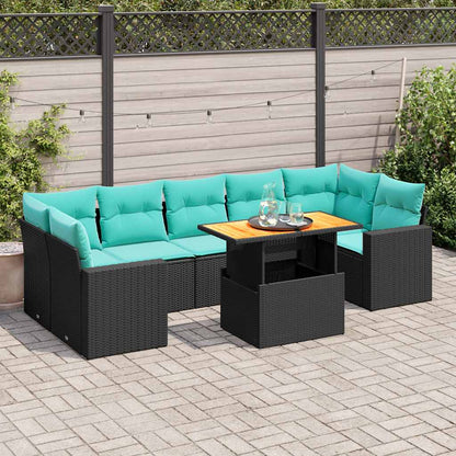 Set Divani da Giardino con Cuscini 8 pz Nero in Polyrattan | homemem39