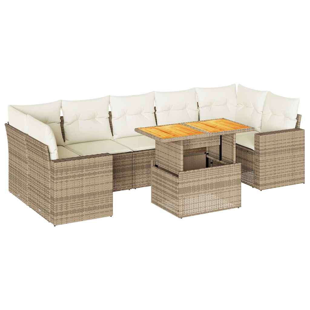 Set Divano da Giardino 8 pz con Cuscini Beige in Polyrattan | homemem39