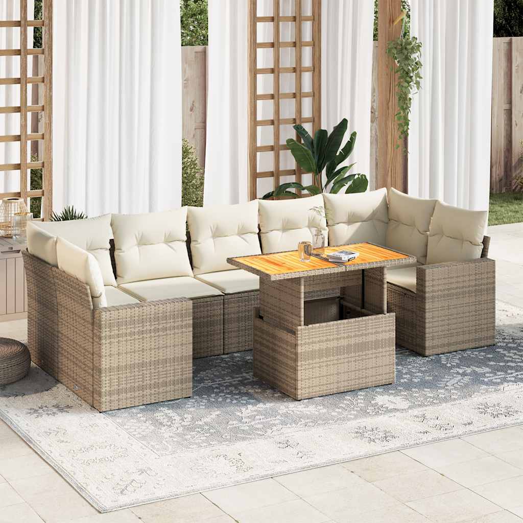 Set Divano da Giardino 8 pz con Cuscini Beige in Polyrattan | homemem39
