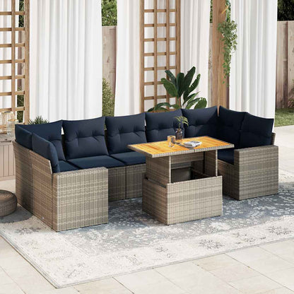 Set Divano da Giardino 8 pz con Cuscini Grigio in Polyrattan