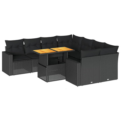 Set Divani da Giardino 9 pz con Cuscini Nero in Polyrattan | homemem39