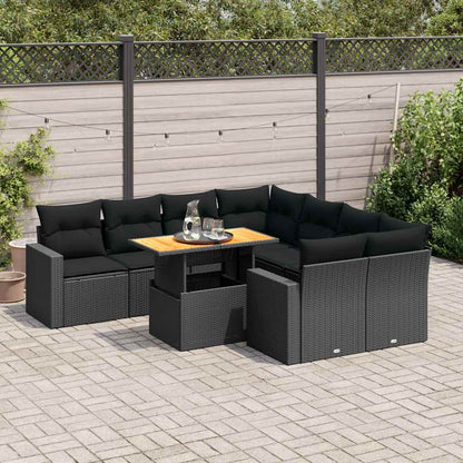 Set Divani da Giardino 9 pz con Cuscini Nero in Polyrattan | homemem39