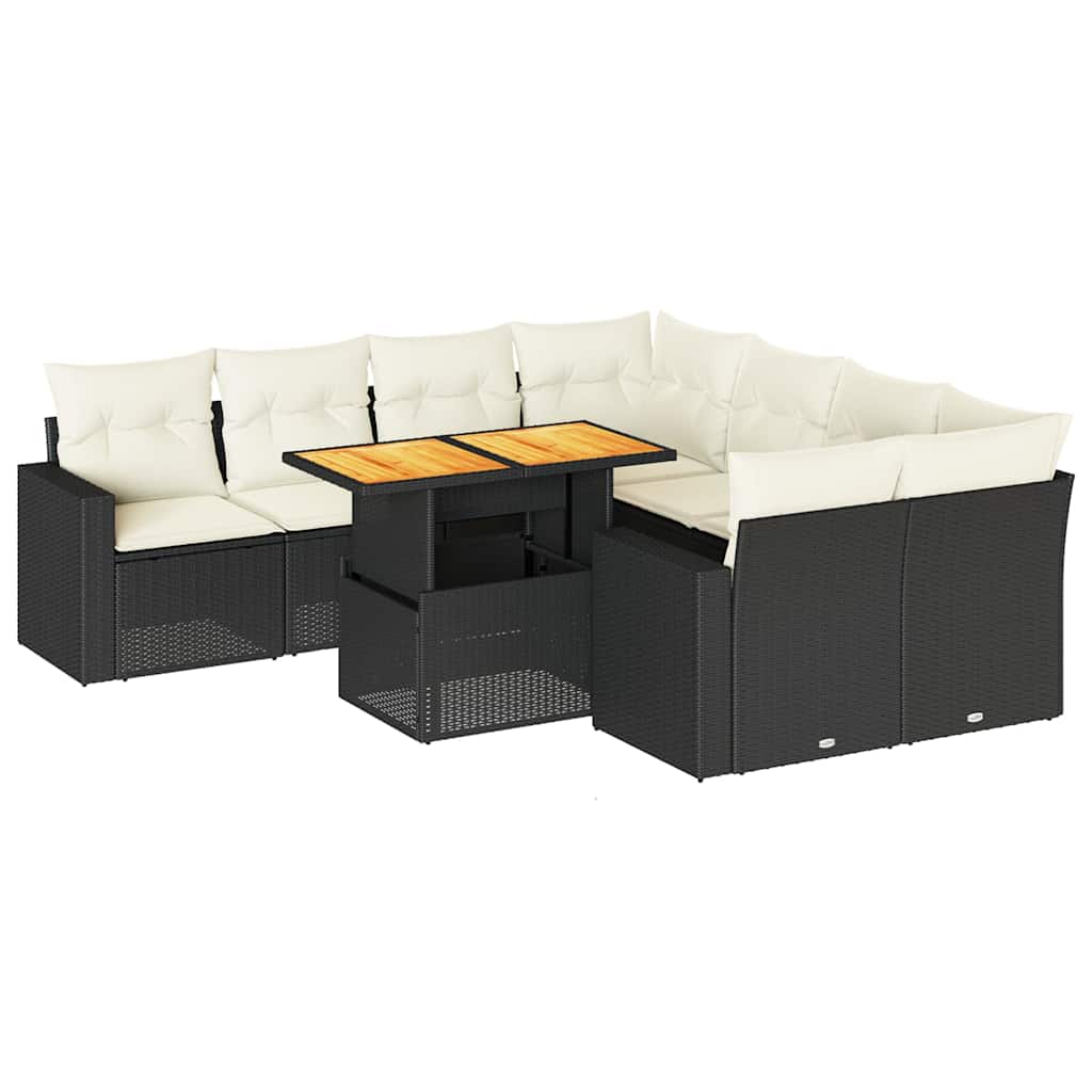 Set Divani da Giardino 9 pz con Cuscini Nero in Polyrattan | homemem39