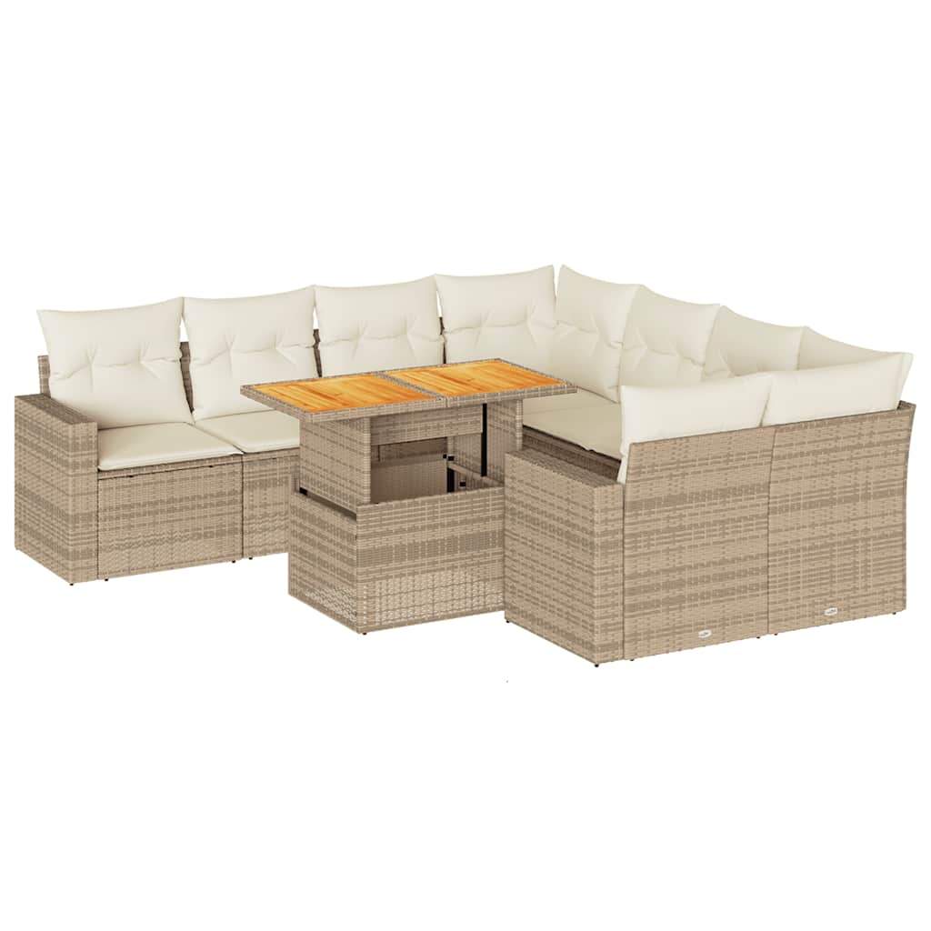Set Divano da Giardino 9 pz con Cuscini Beige in Polyrattan - homemem39