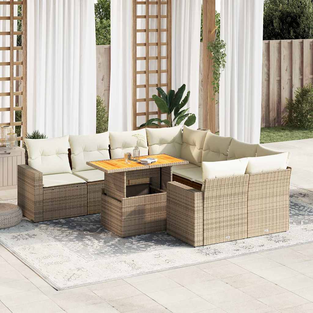 Set Divano da Giardino 9 pz con Cuscini Beige in Polyrattan - homemem39