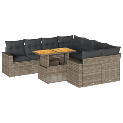 Set Divano da Giardino 9 pz con Cuscini Grigio in Polyrattan - homemem39