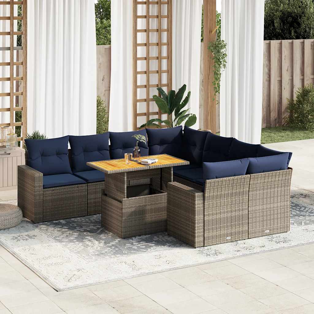 Set Divano da Giardino 9 pz con Cuscini Grigio in Polyrattan | homemem39