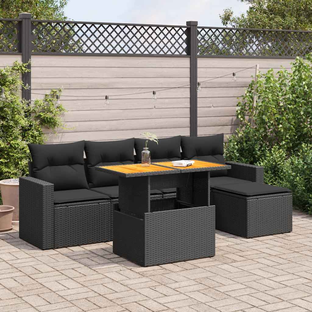 Set Divano da Giardino 6 pz con Cuscini Nero in Polyrattan | homemem39