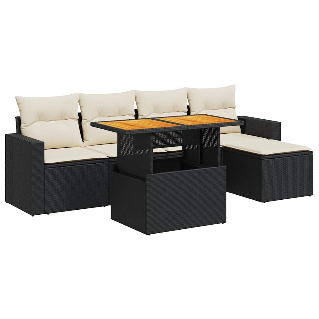 Set Divano da Giardino 6 pz con Cuscini Nero in Polyrattan | homemem39