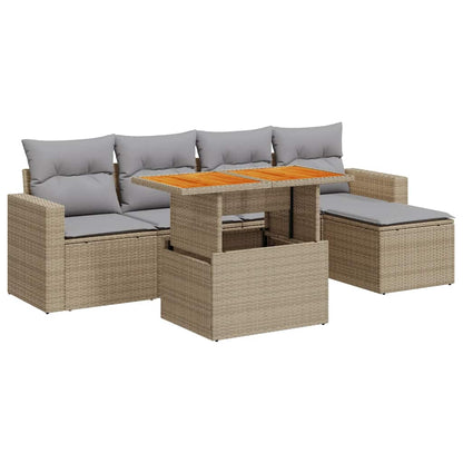 Set Divano da Giardino 6 pz con Cuscini Beige in Polyrattan | homemem39