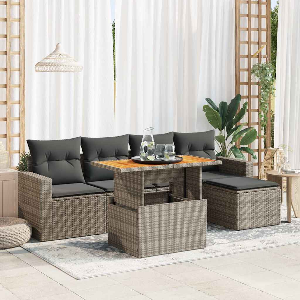 Set Divano da Giardino 6 pz con Cuscini Grigio in Polyrattan - homemem39