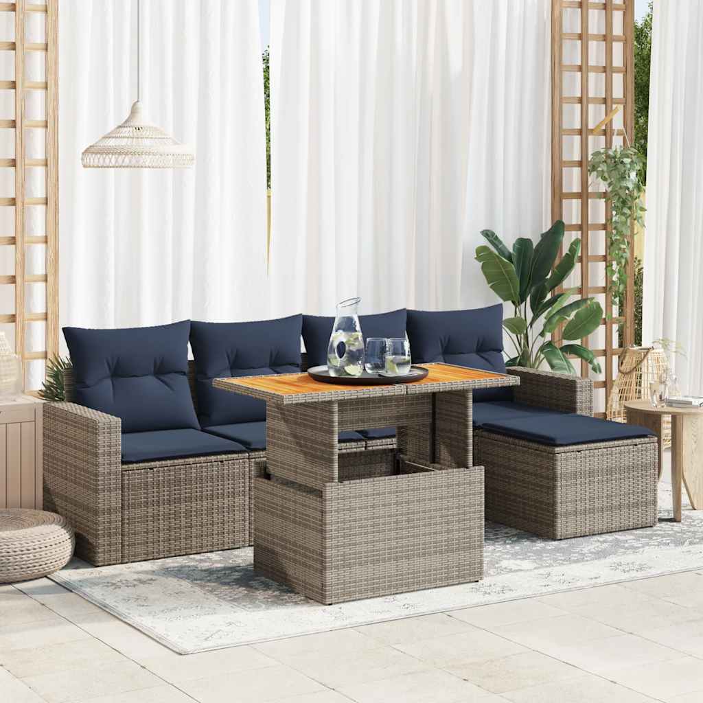 Set Divano da Giardino 6 pz con Cuscini Grigio in Polyrattan - homemem39