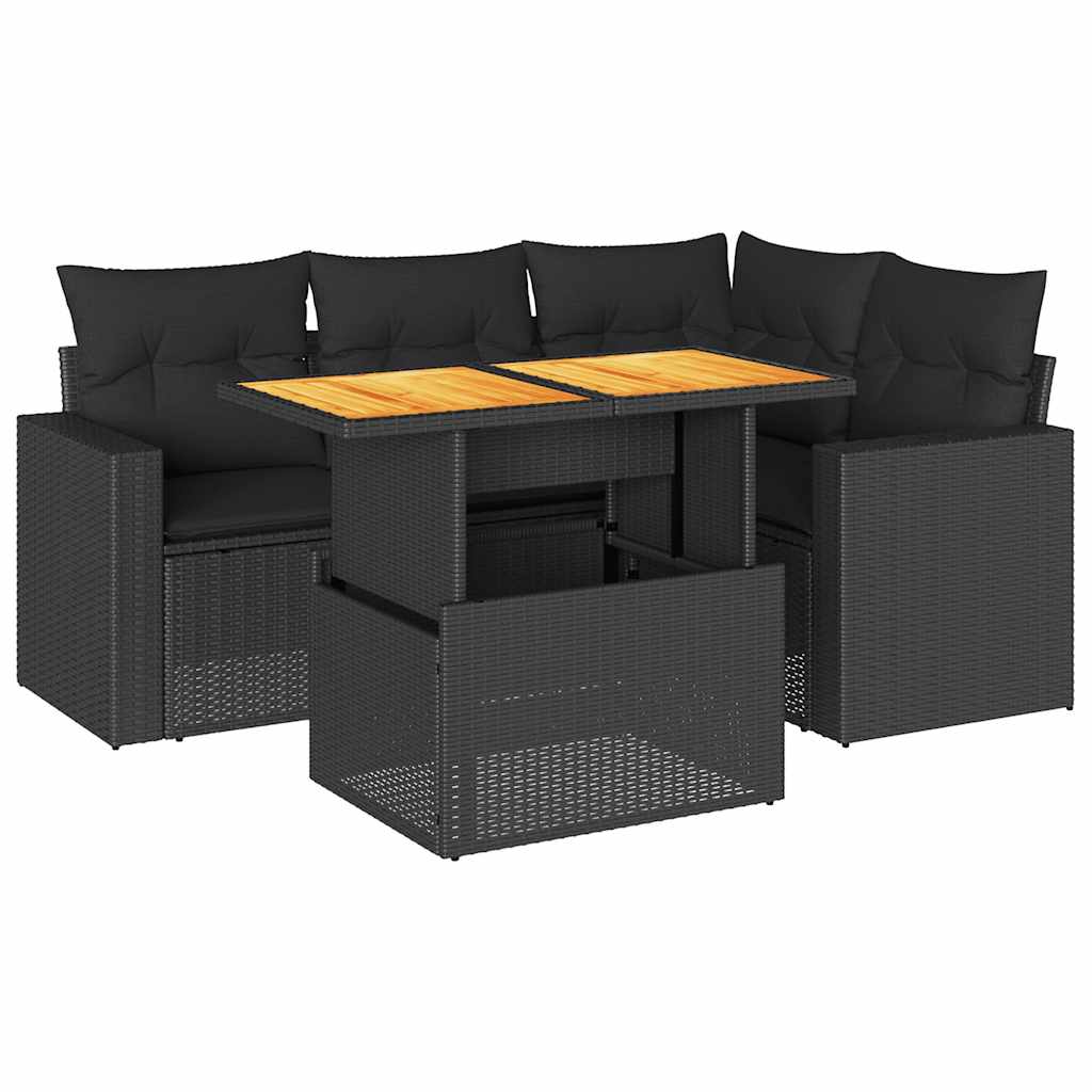Set Divani da Giardino 5 pz con Cuscini in Polyrattan Nero | homemem39