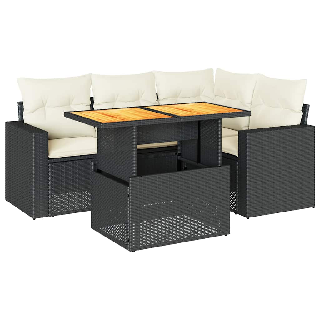 Set Divani da Giardino 5 pz con Cuscini in Polyrattan Nero | homemem39