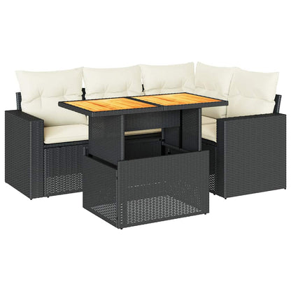 Set Divani da Giardino 5 pz con Cuscini in Polyrattan Nero