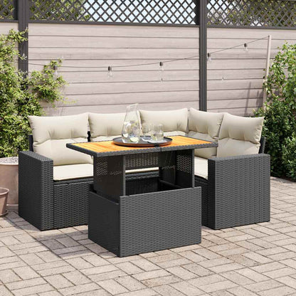 Set Divani da Giardino 5 pz con Cuscini in Polyrattan Nero