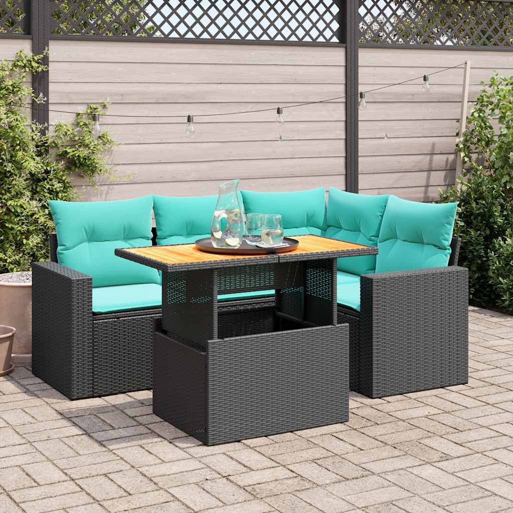 Set Divani da Giardino 5 pz con Cuscini in Polyrattan Nero | homemem39