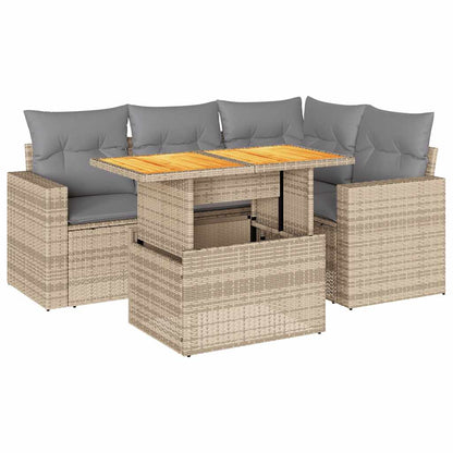 Set Divano da Giardino 5 pz con Cuscini Beige in Polyrattan | homemem39