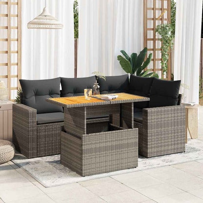 Set Divano da Giardino 5 pz con Cuscini Grigio in Polyrattan