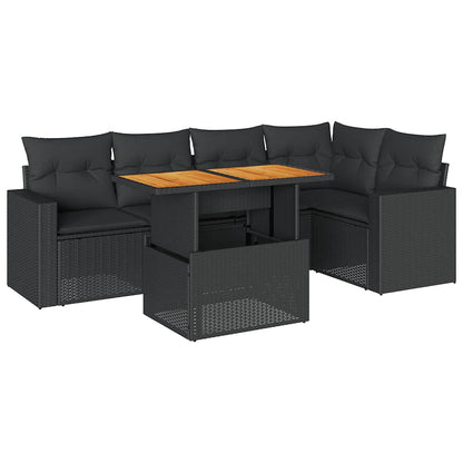Set Divano da Giardino 6 pz con Cuscini Nero in Polyrattan