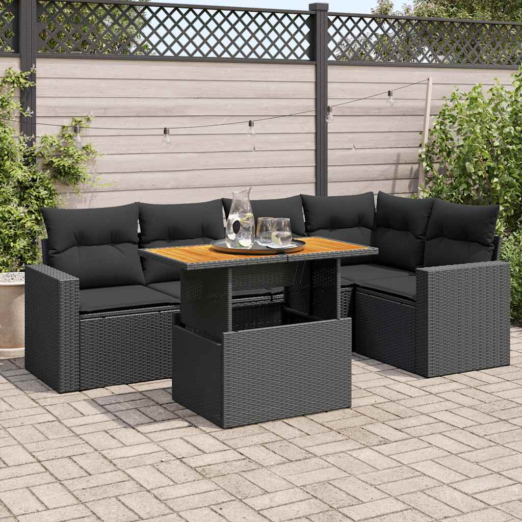 Set Divano da Giardino 6 pz con Cuscini Nero in Polyrattan