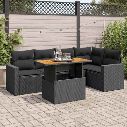 Set Divano da Giardino 6 pz con Cuscini Nero in Polyrattan