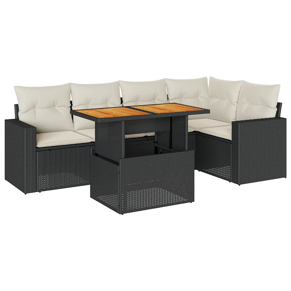 Set Divano da Giardino 6 pz con Cuscini Nero in Polyrattan | homemem39