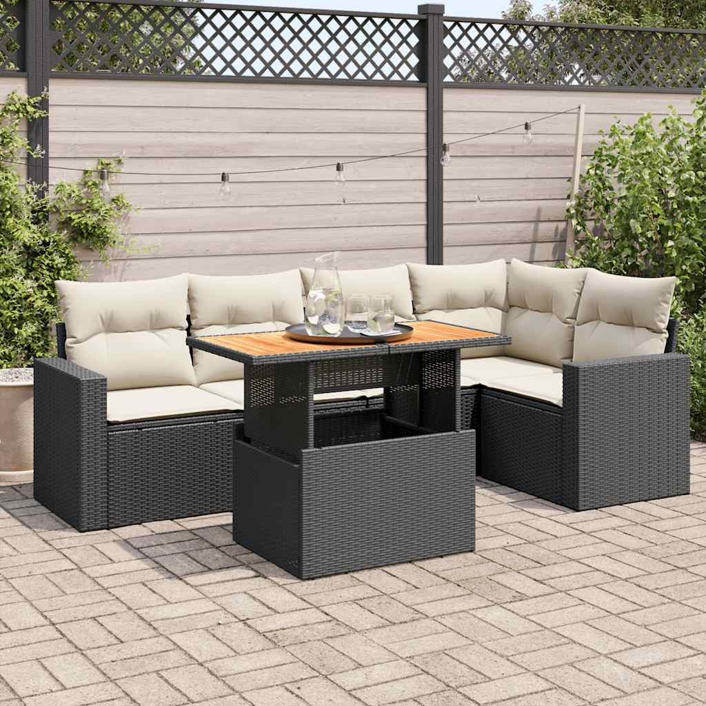 Set Divano da Giardino 6 pz con Cuscini Nero in Polyrattan | homemem39