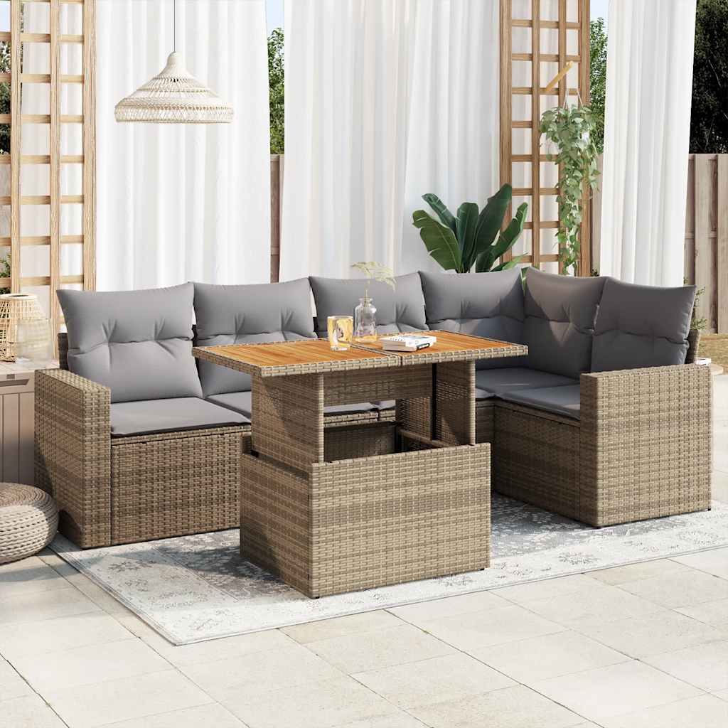 Set Divano da Giardino 6 pz con Cuscini Beige in Polyrattan | homemem39