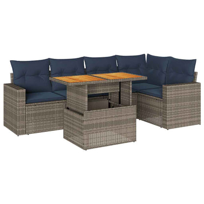 Set Divano da Giardino 6 pz con Cuscini Grigio in Polyrattan