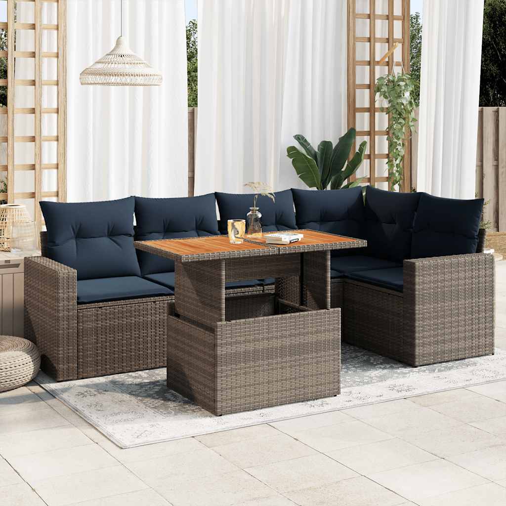 Set Divano da Giardino 6 pz con Cuscini Grigio in Polyrattan | homemem39