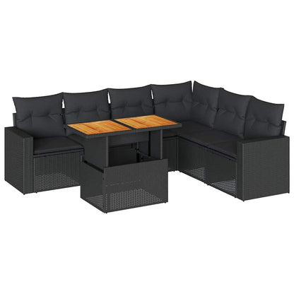 Set Divani da Giardino con Cuscini 7pz Nero Polyrattan | homemem39