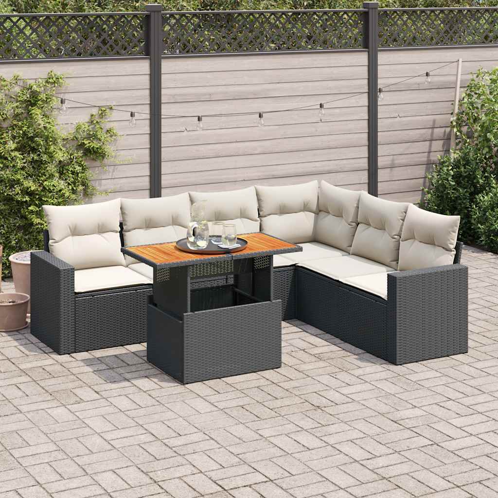 Set Divani da Giardino con Cuscini 7pz Nero Polyrattan
