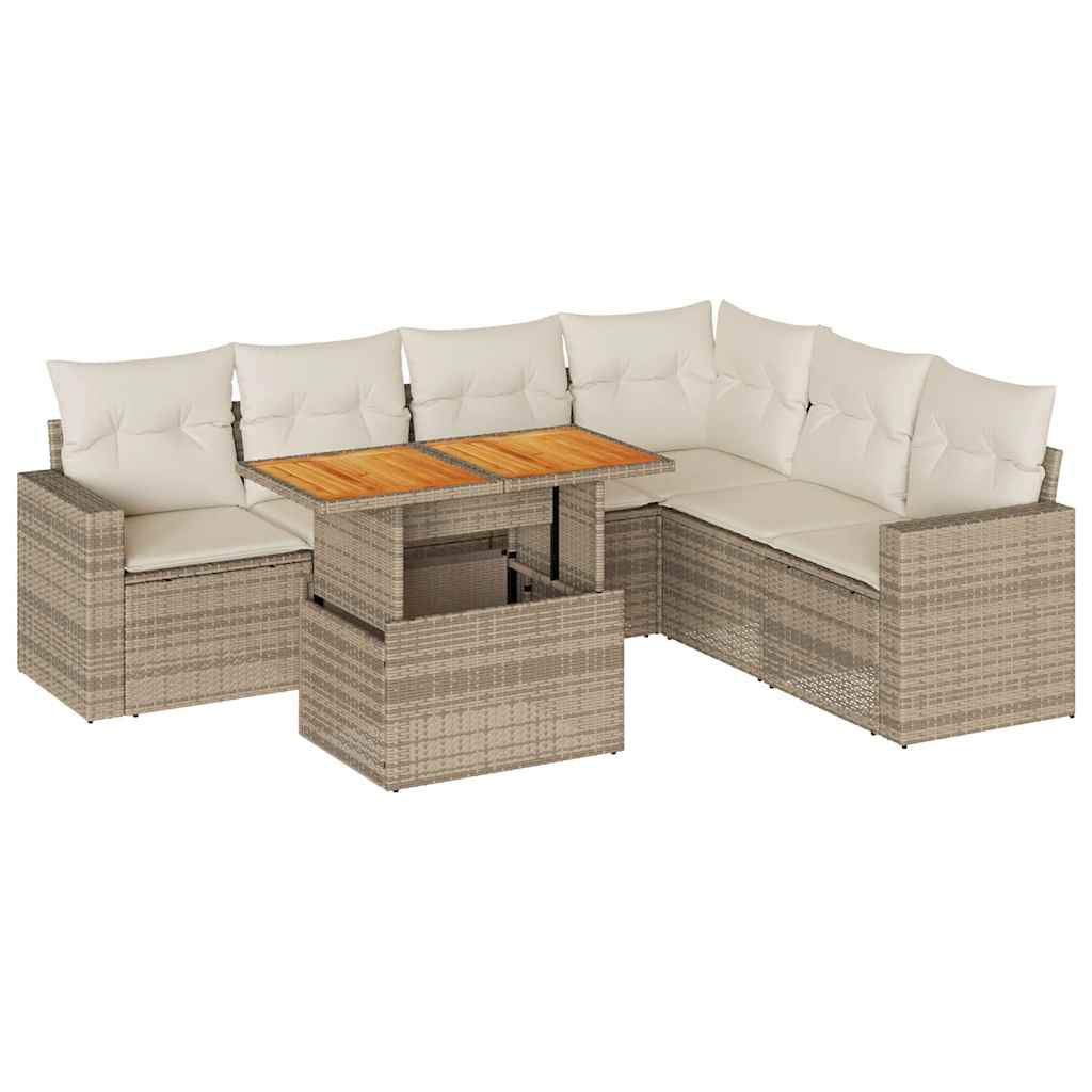 Set Divani da Giardino 7 pz con Cuscini Beige in Polyrattan - homemem39