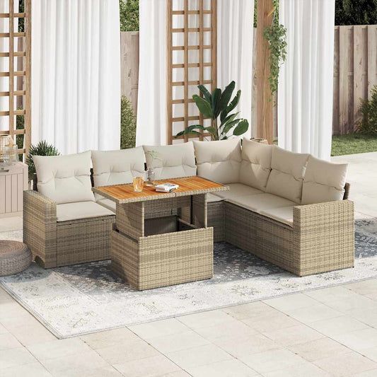 Set Divani da Giardino 7 pz con Cuscini Beige in Polyrattan - homemem39