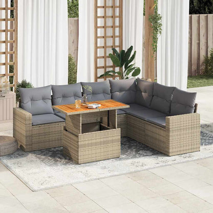 Set Divani da Giardino 7 pz con Cuscini Beige in Polyrattan | homemem39
