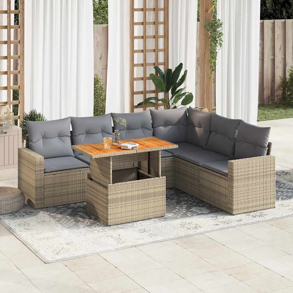 Set Divani da Giardino 7 pz con Cuscini in Polyrattan