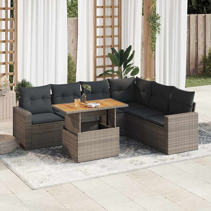 Set Divani da Giardino 7 pz con Cuscini Grigio in Polyrattan - homemem39