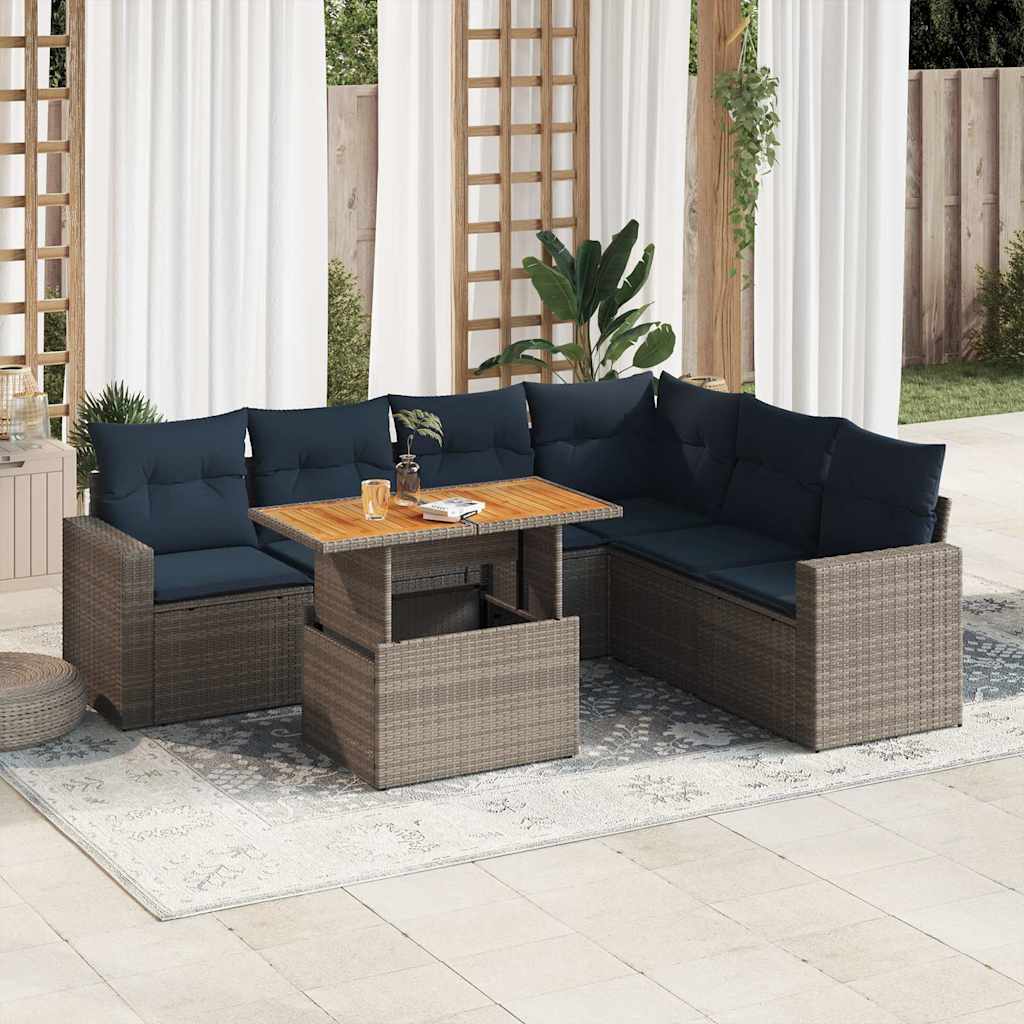 Set Divani da Giardino 7 pz con Cuscini Grigio in Polyrattan | homemem39