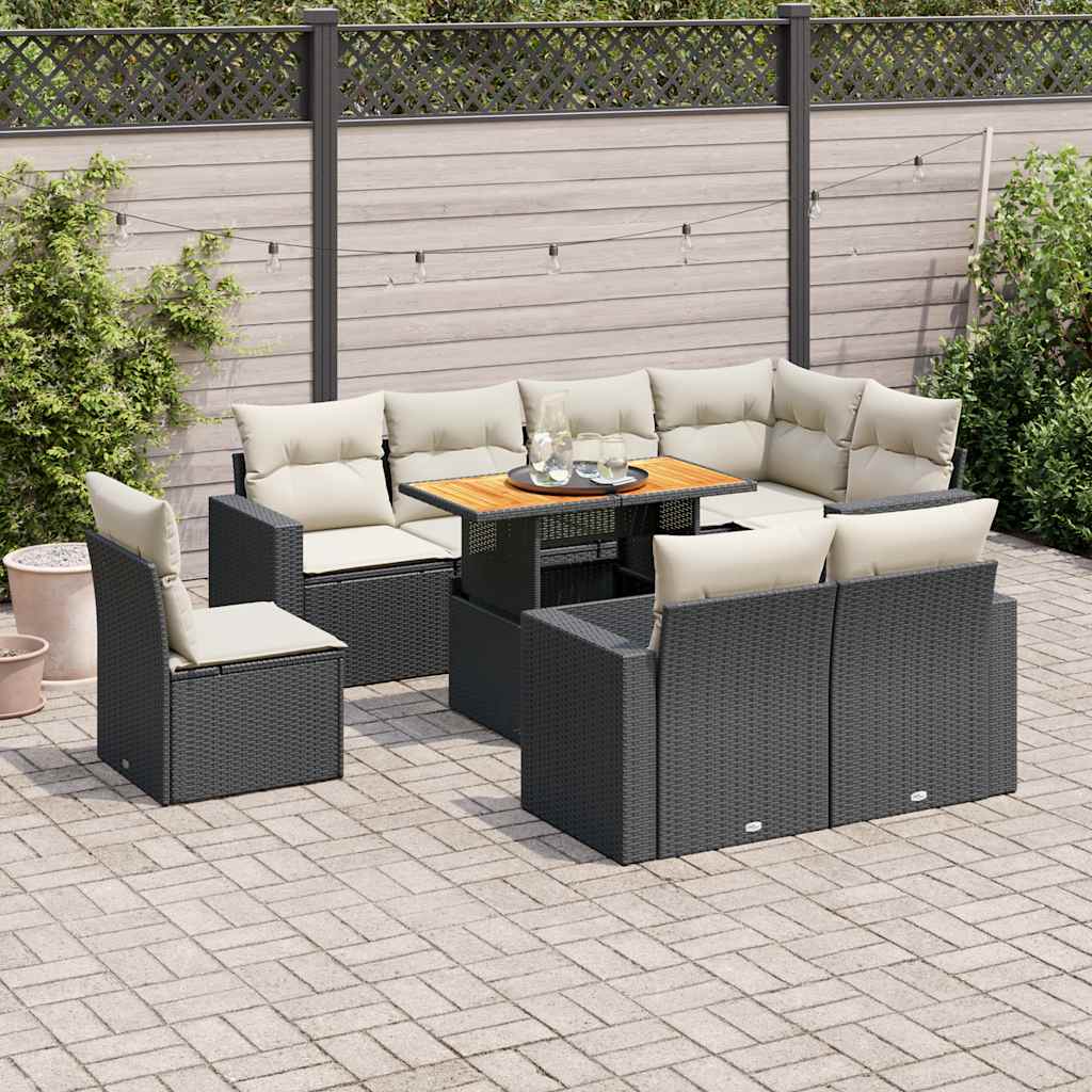 Set Divani da Giardino 9 pz con Cuscini Nero in Polyrattan | homemem39