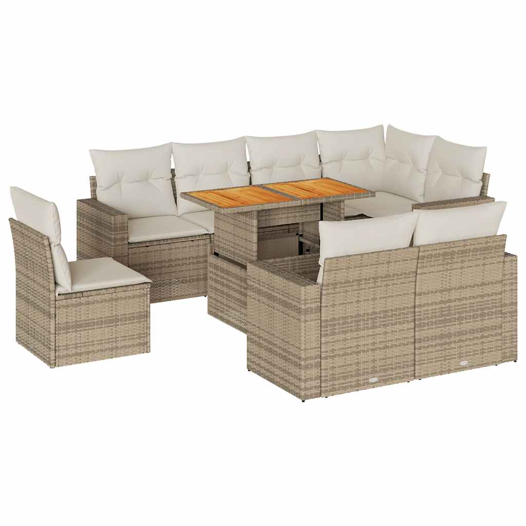 Set Divano da Giardino 9 pz con Cuscini Beige in Polyrattan - homemem39