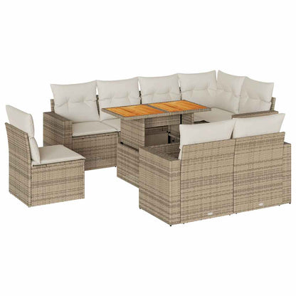 Set Divano da Giardino 9 pz con Cuscini Beige in Polyrattan - homemem39