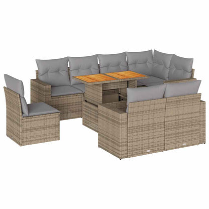 Set Divano da Giardino 9 pz con Cuscini Beige in Polyrattan - homemem39