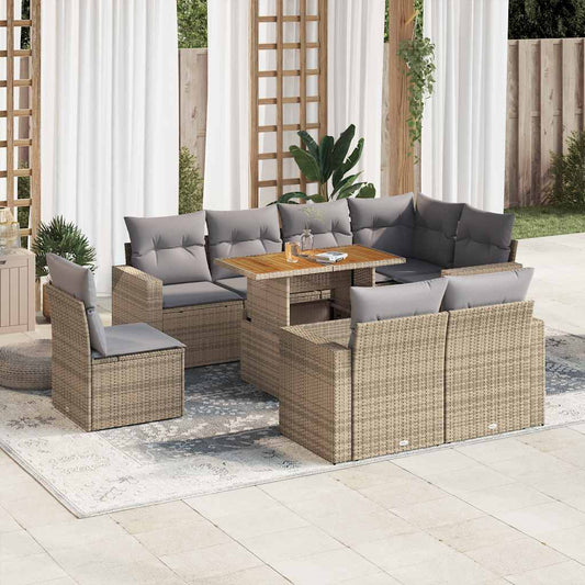 Set Divano da Giardino 9 pz con Cuscini Beige in Polyrattan - homemem39