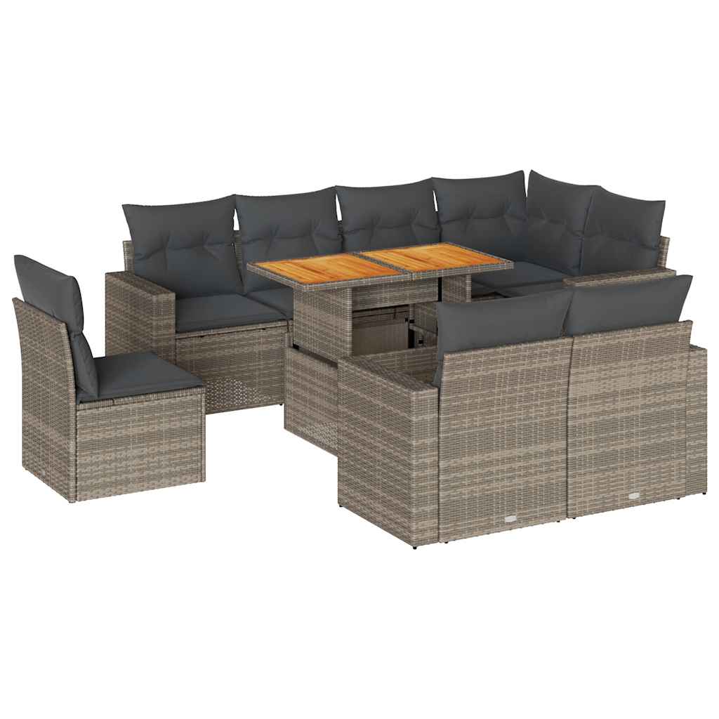 Set Divano da Giardino 9 pz con Cuscini Grigio in Polyrattan - homemem39
