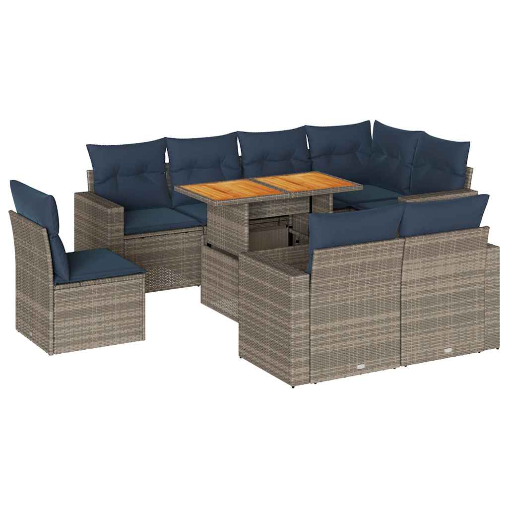 Set Divano da Giardino 9 pz con Cuscini Grigio in Polyrattan | homemem39