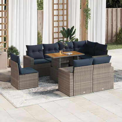 Set Divano da Giardino 9 pz con Cuscini Beige in Polyrattan
