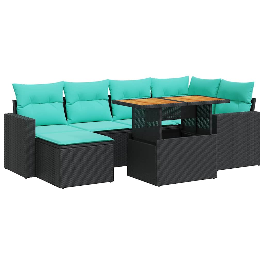 Set Divani da Giardino con Cuscini 7pz Nero Polyrattan | homemem39