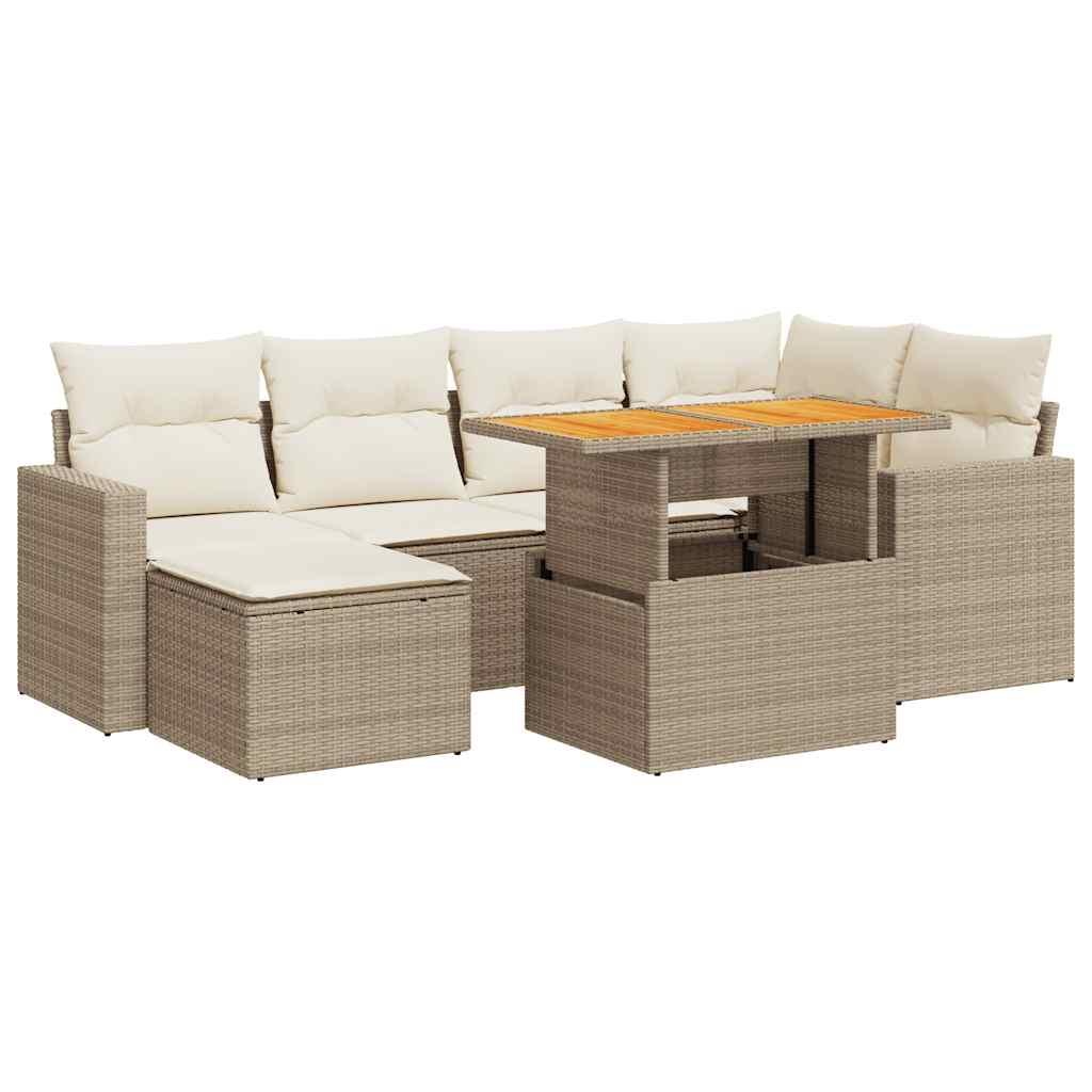 Set Divani da Giardino 7 pz con Cuscini Beige in Polyrattan | homemem39